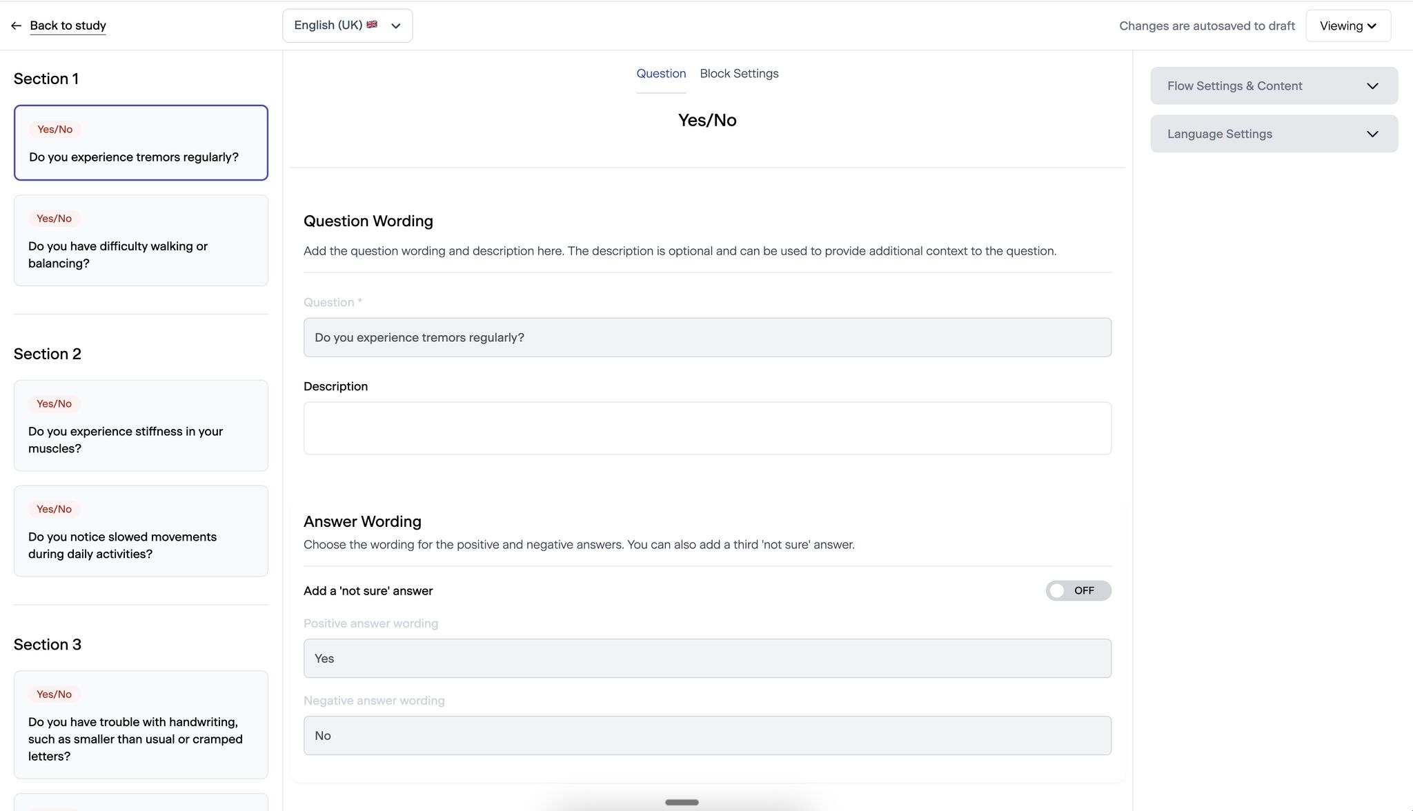 The old Flow Builder — a linear list view of questions