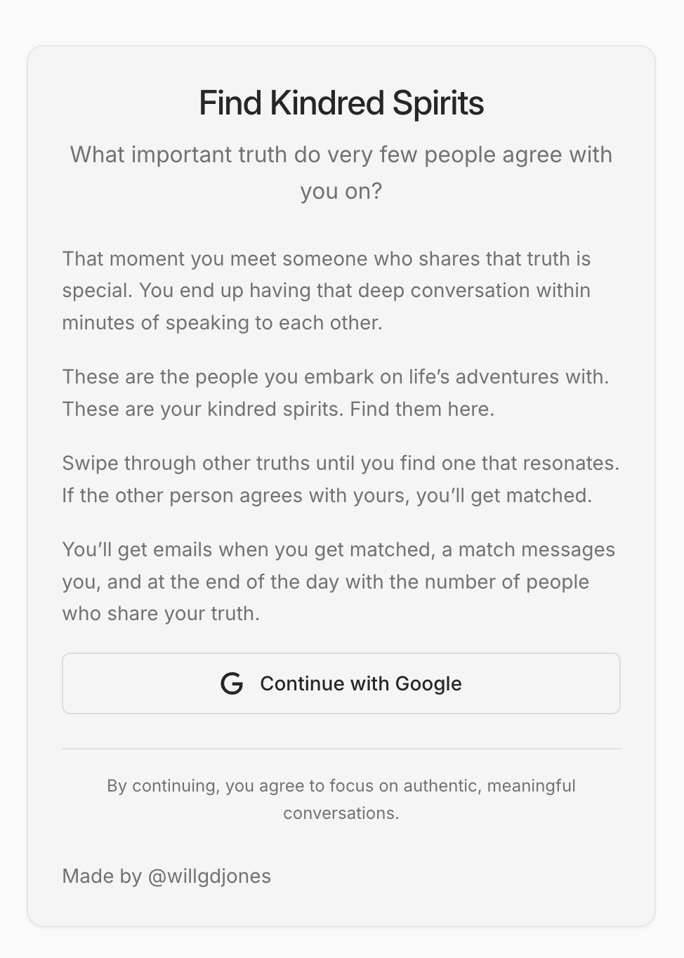 Kindred Spirits landing page before redesign