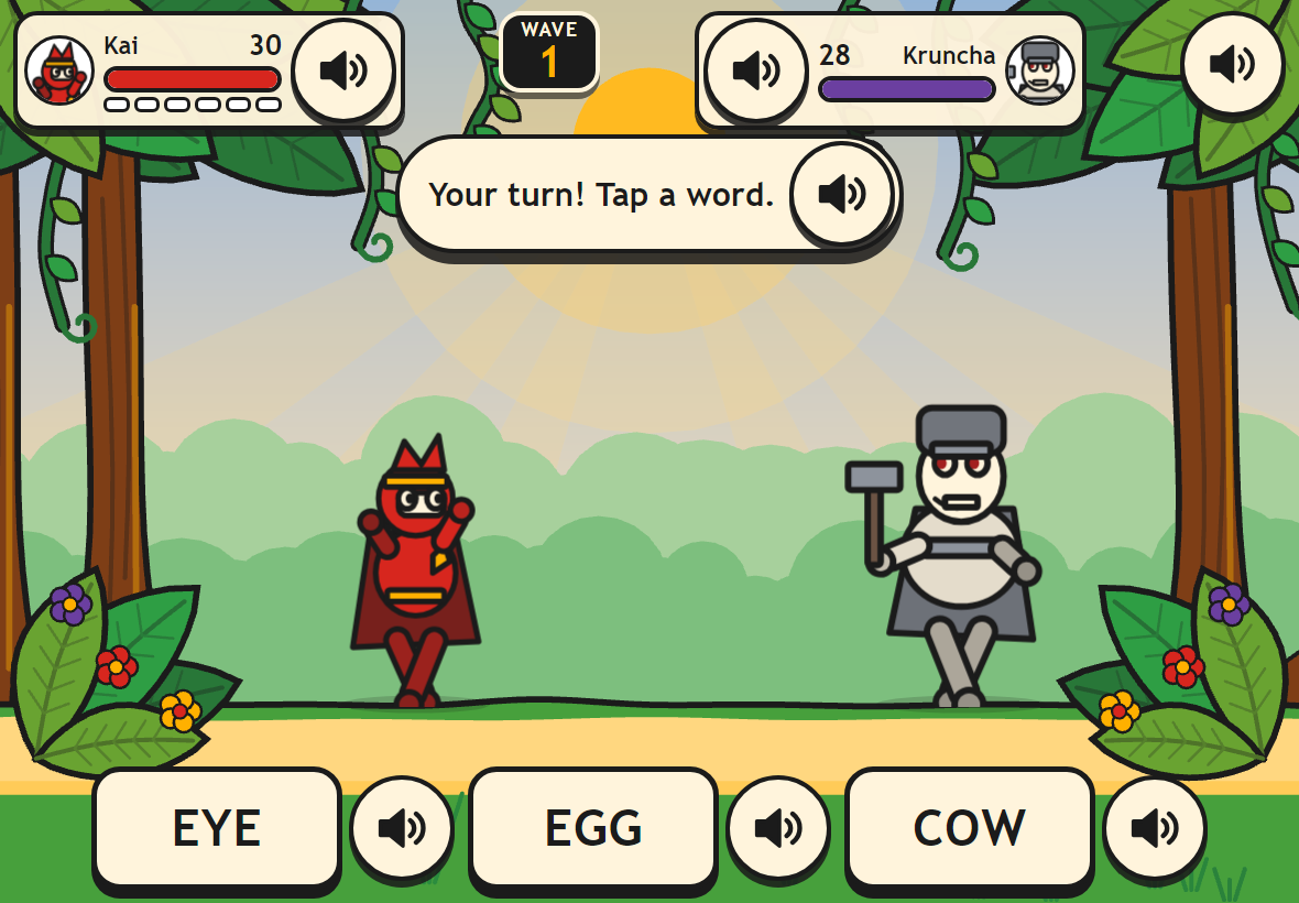 Kai's turn: tap a word card